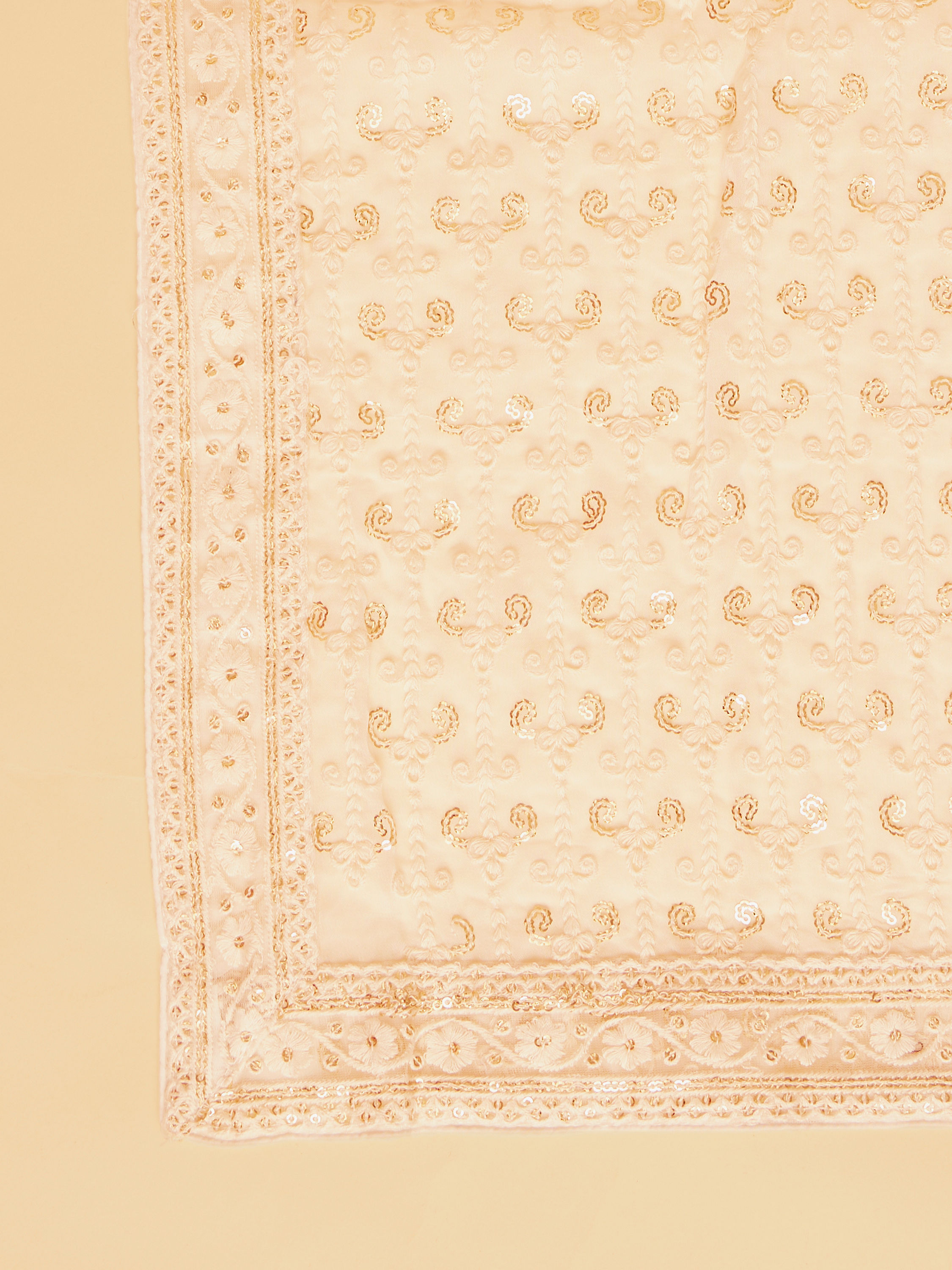 Manyavar Men Warm Cream Bel Buti Patterned Stole