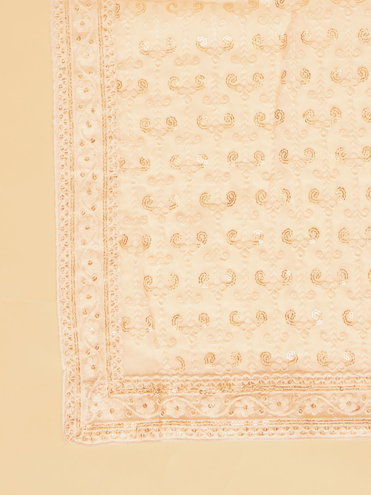 Manyavar Men Warm Cream Bel Buti Patterned Stole