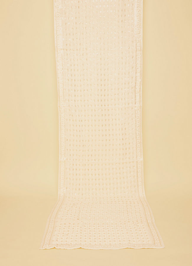 Manyavar Men Warm Cream Bel Buti Patterned Stole