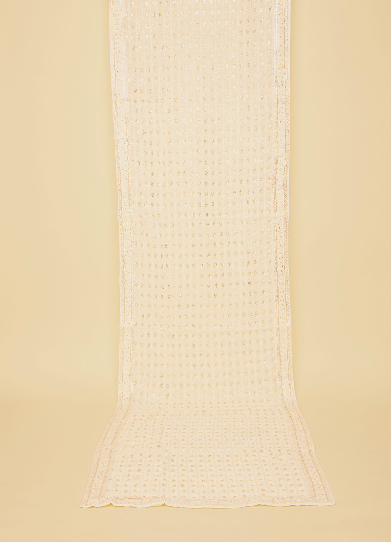 Manyavar Men Warm Cream Bel Buti Patterned Stole