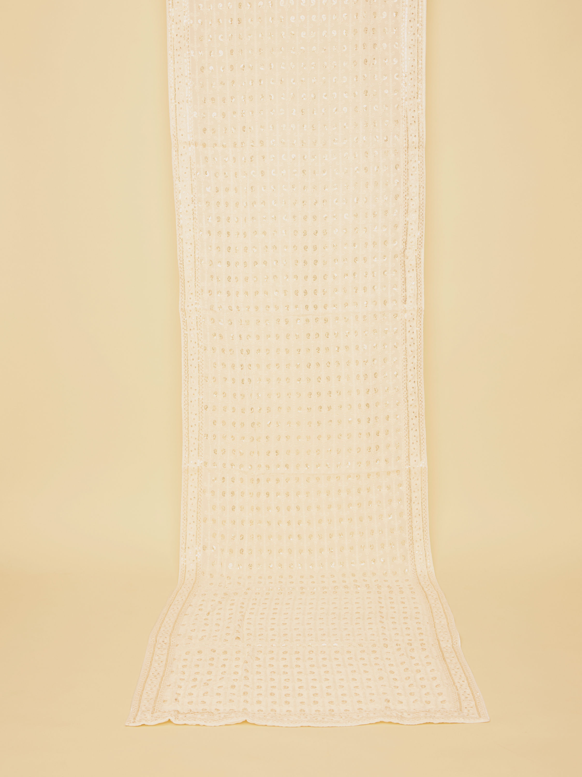 Manyavar Men Warm Cream Bel Buti Patterned Stole