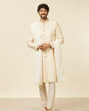 Manyavar Men Warm Cream Bel Buti Patterned Stole