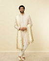 Manyavar Men Warm Cream Bel Buti Patterned Stole