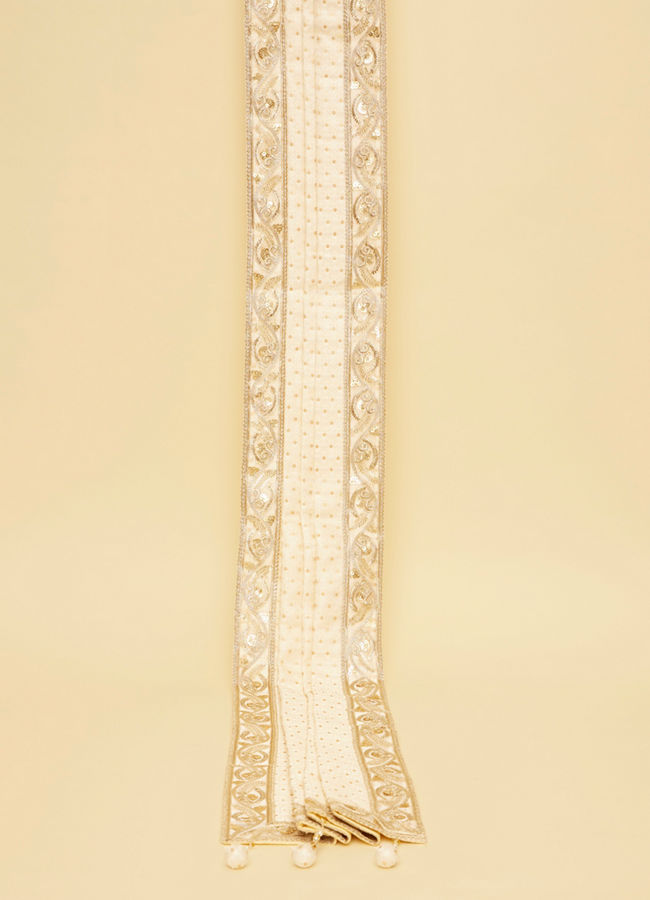 Manyavar Men Snow White Gota Patti Bordered Stole