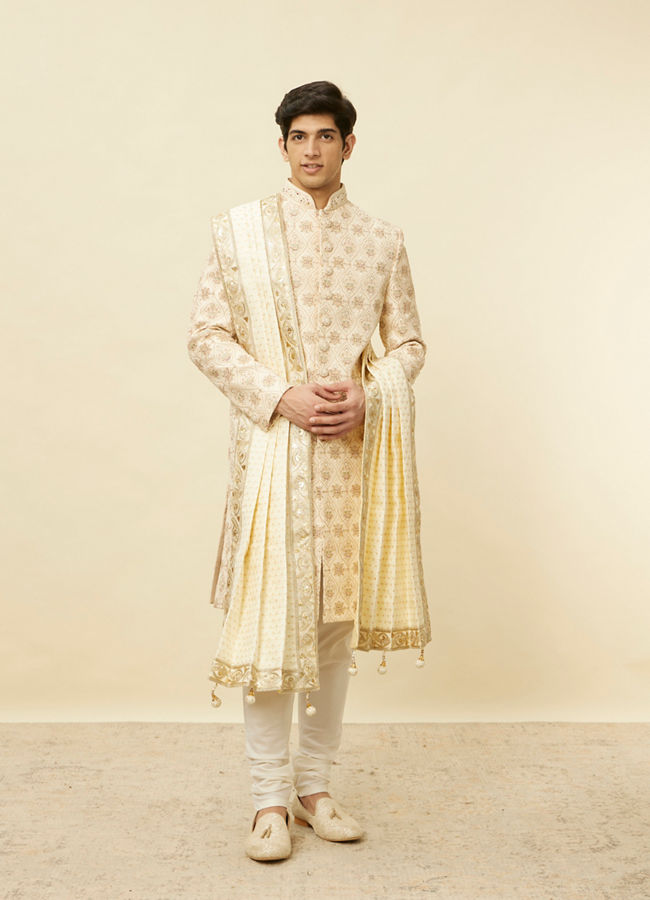 Manyavar Men Snow White Gota Patti Bordered Stole
