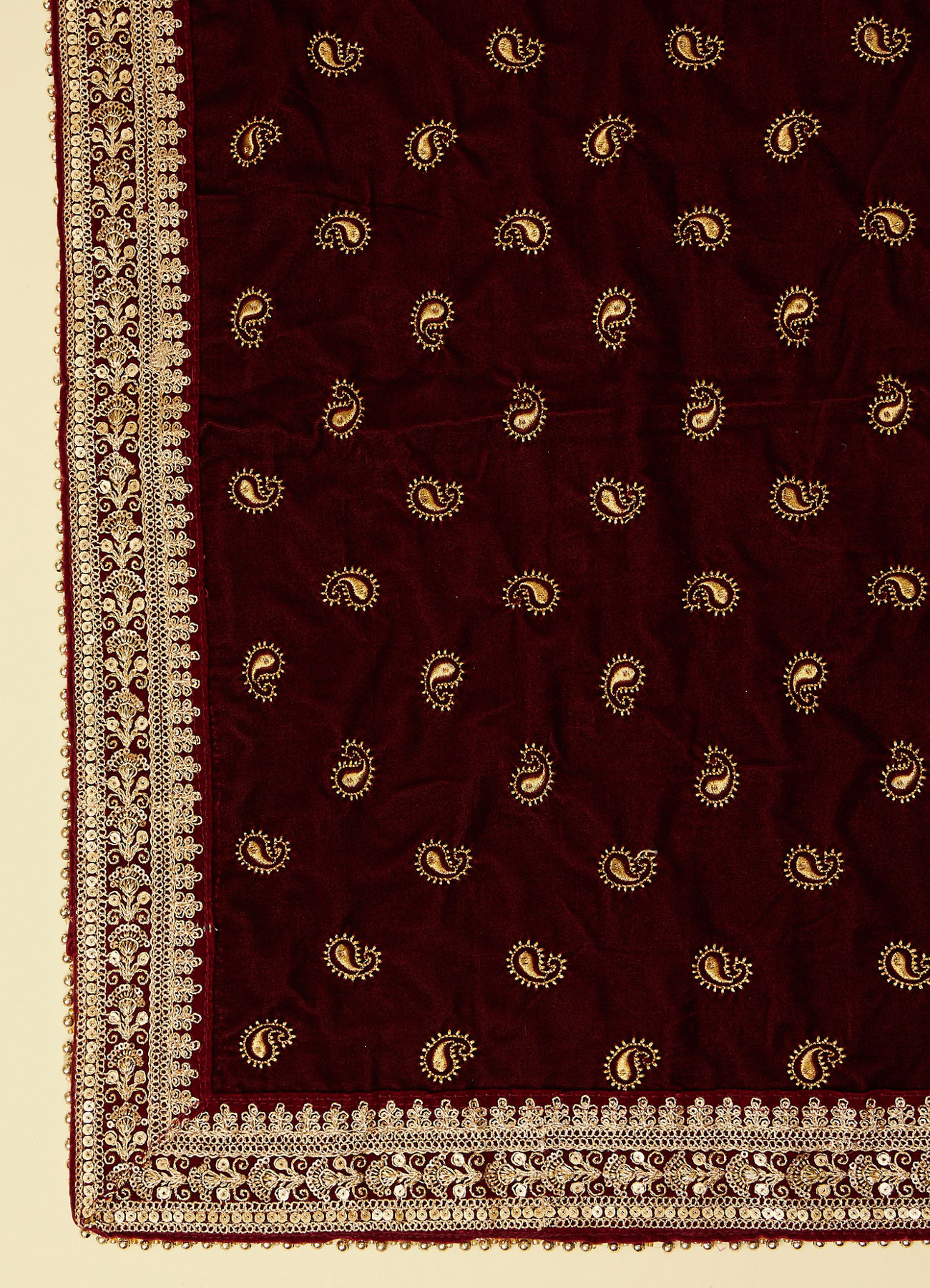 Manyavar Men Deep Maroon Paisley Embroidered Dupatta