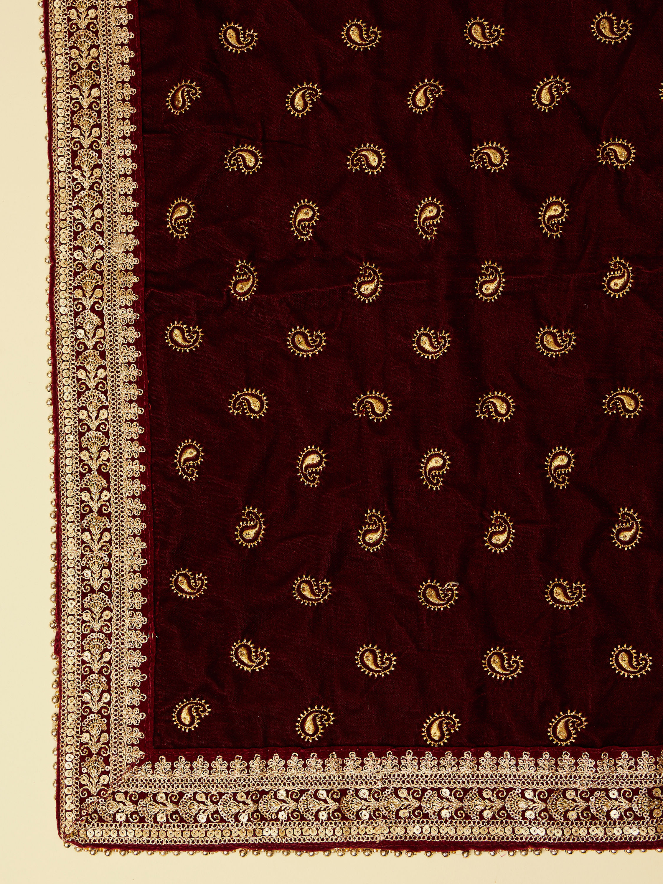 Manyavar Men Deep Maroon Paisley Embroidered Dupatta