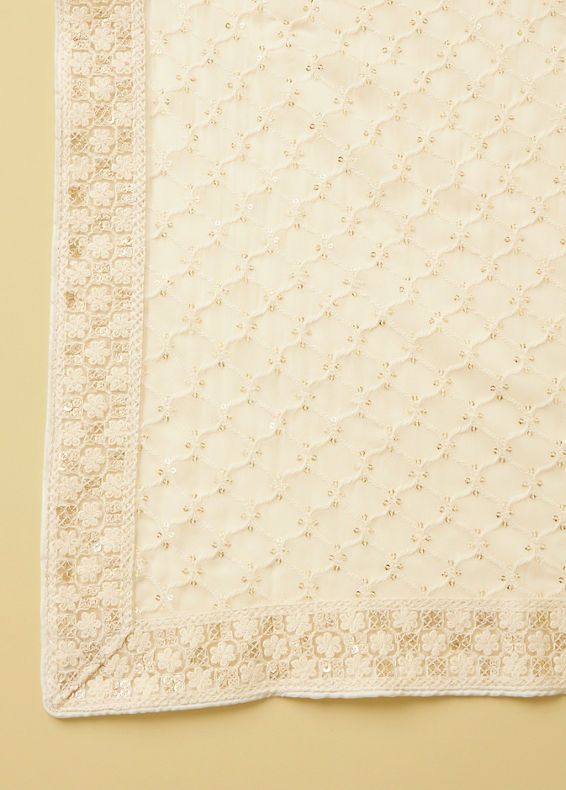 Manyavar Men Ivory White Floral Patterned Sequined Dupatta