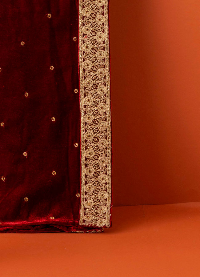 Manyavar Men Maroon Filigree Embellished Dupatta