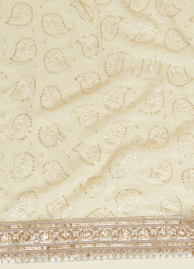 Manyavar Men Pristine White Chikankari Sequined Stole