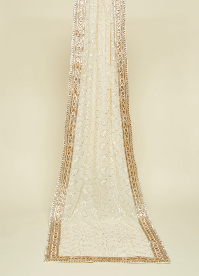 Manyavar Men Pristine White Chikankari Sequined Stole