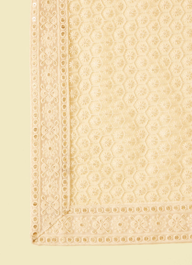 Manyavar Men Cream Self Patterned Sequined Dupatta