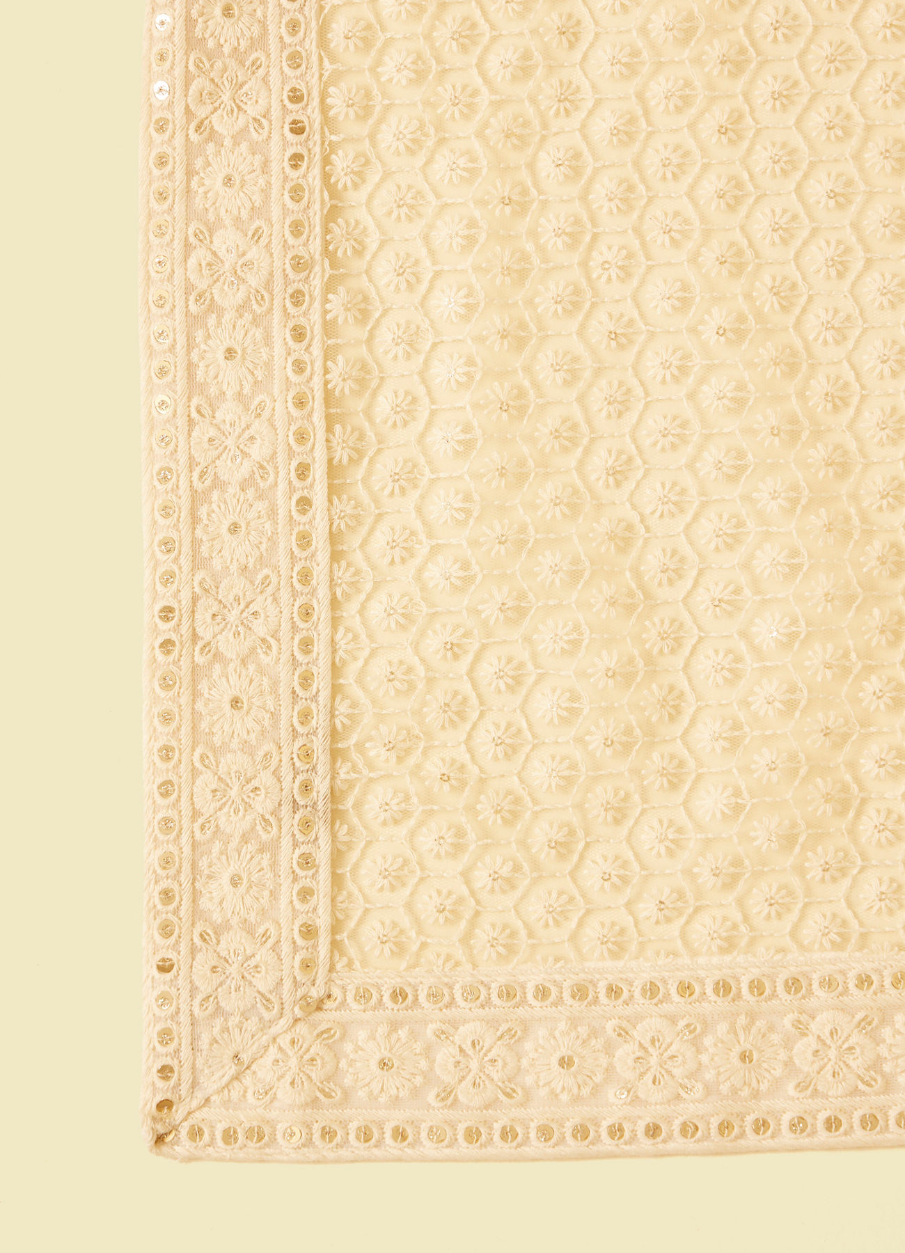 Manyavar Men Cream Self Patterned Sequined Dupatta