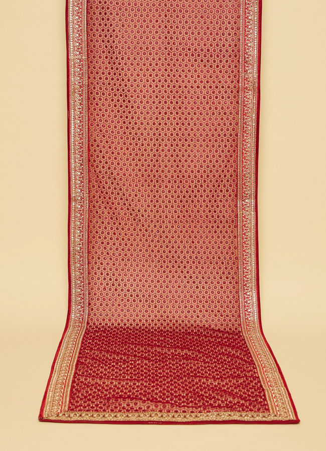 Manyavar Men Wine Red Floral String Patterned Stole