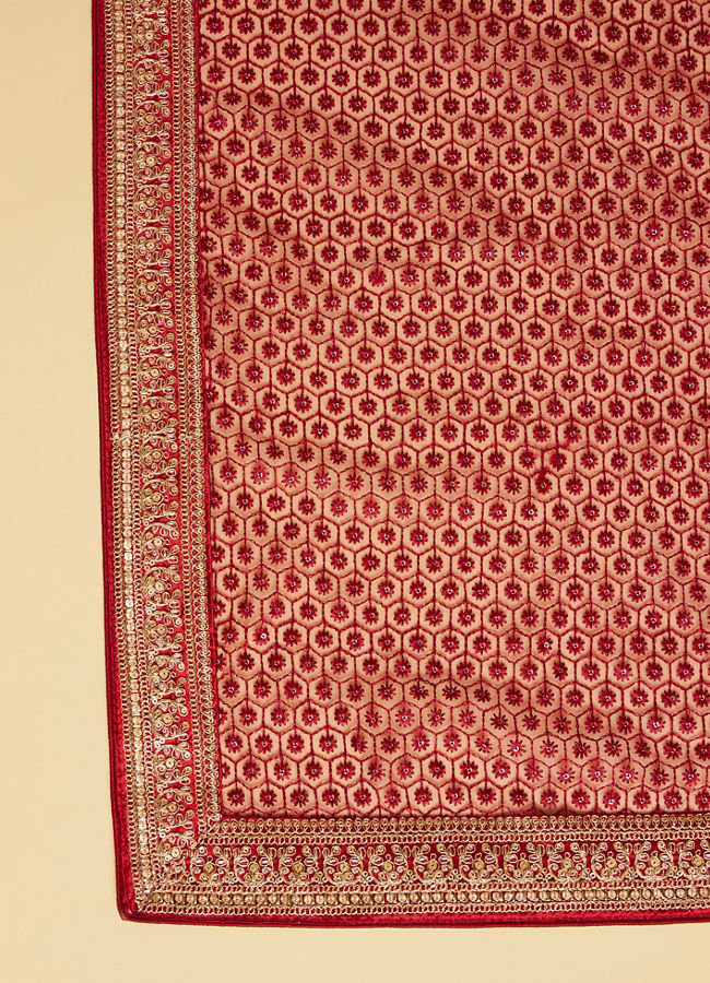 Manyavar Men Wine Red Floral String Patterned Stole