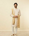 alt message - Manyavar Men Buttercream Floral String Patterned Stole image number 2