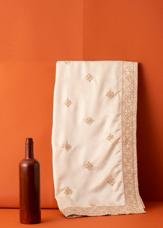 Manyavar Men Beige Sequin Satin Dupatta