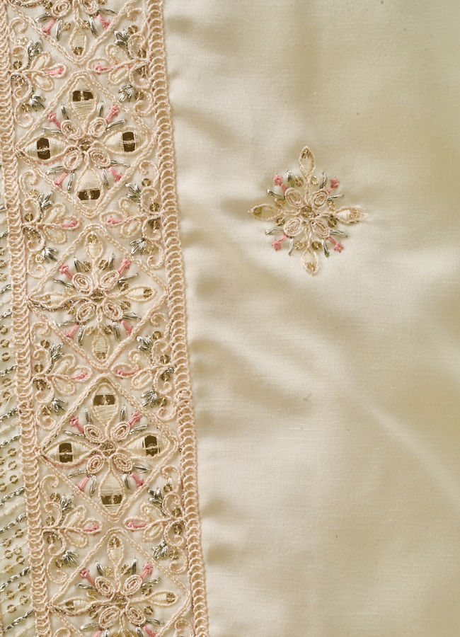 Manyavar Men Warm White Satin Dupatta with Embroidery