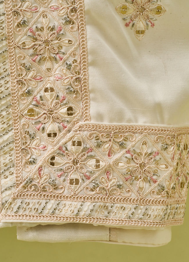 Manyavar Men Warm White Satin Dupatta with Embroidery