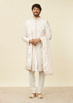 Manyavar Men Beige Sequin Satin Dupatta image number 2