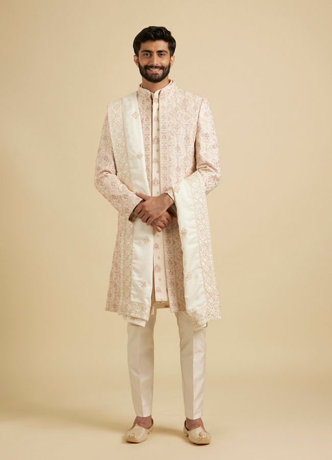 Manyavar Men Warm White Regal Satin Dupatta