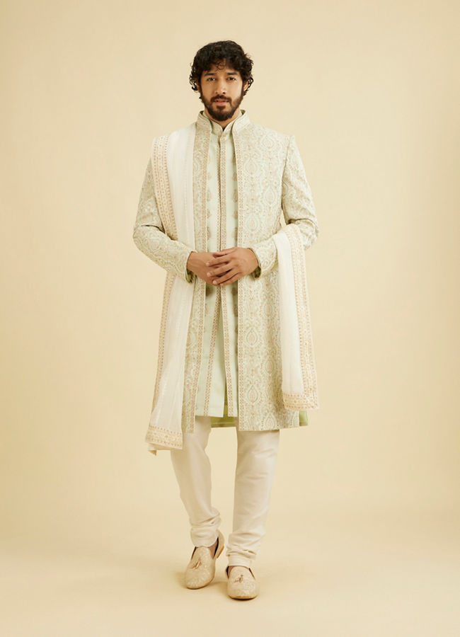 Manyavar Men Exquisite Warm White Georgette Dupatta image number 2