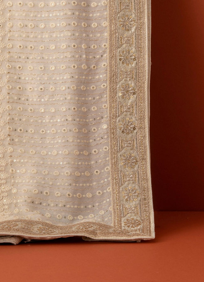 Manyavar Men Cream Chikankari Sequin Georgette Dupatta