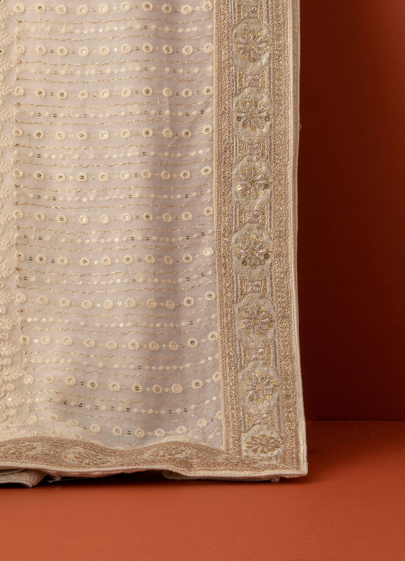 Manyavar Men Cream Chikankari Sequin Georgette Dupatta