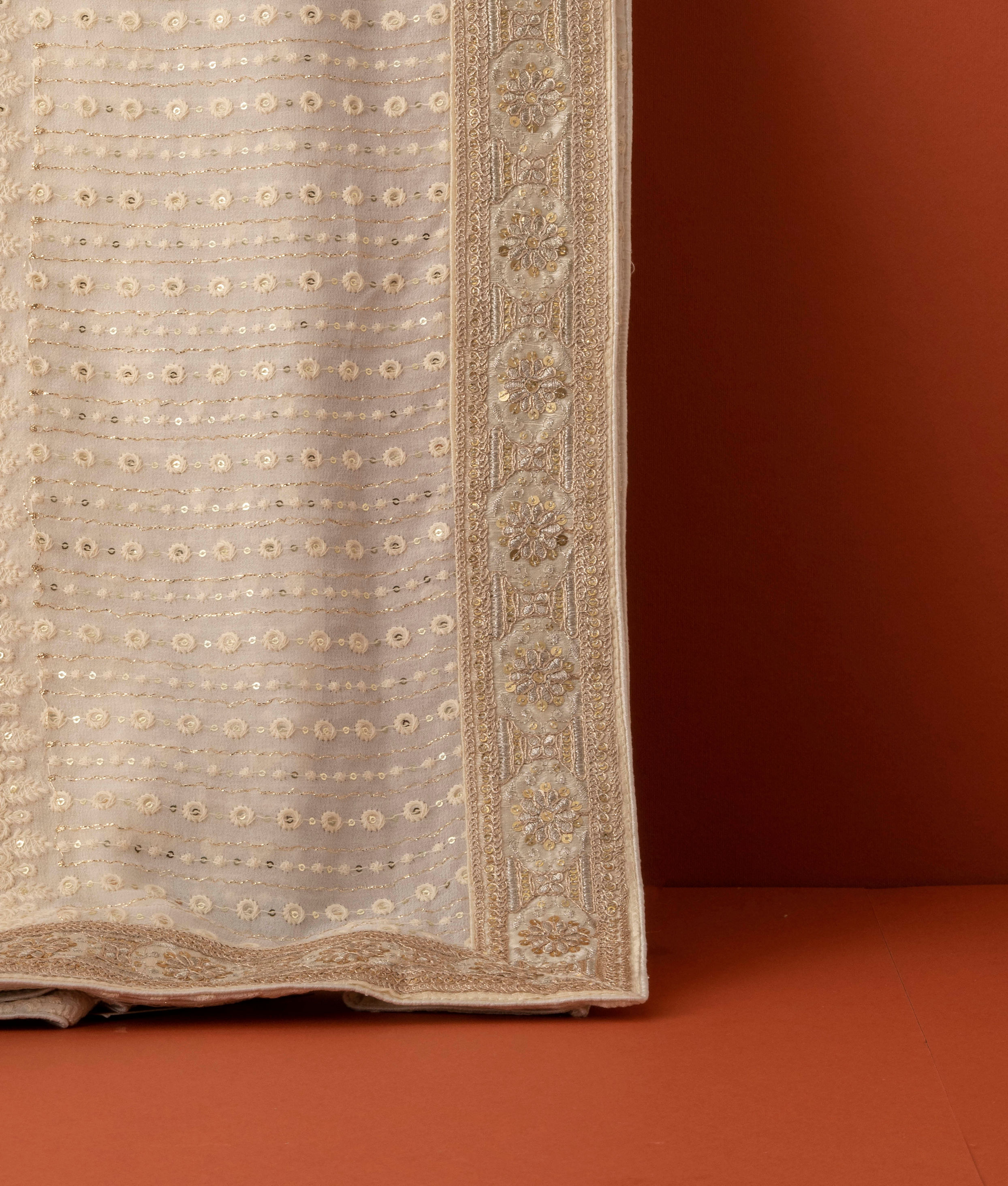 Manyavar Men Cream Chikankari Sequin Georgette Dupatta