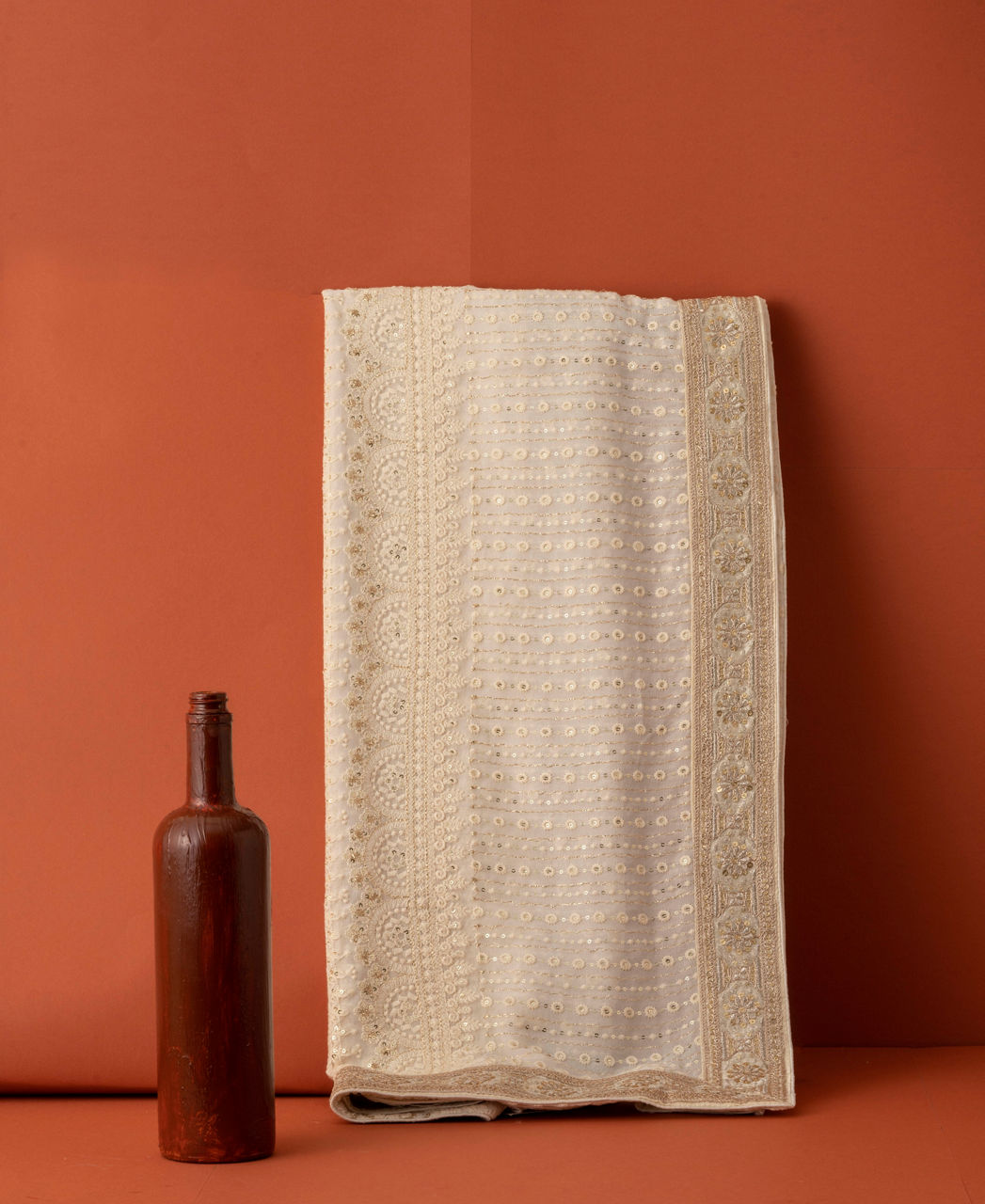 Manyavar Men Cream Chikankari Sequin Georgette Dupatta