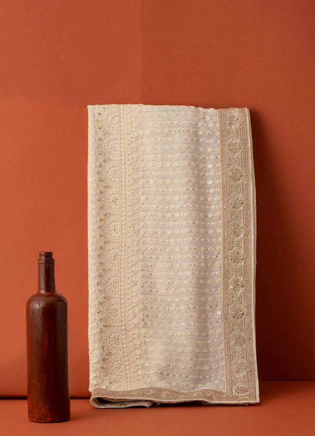 Manyavar Men Cream Chikankari Sequin Georgette Dupatta