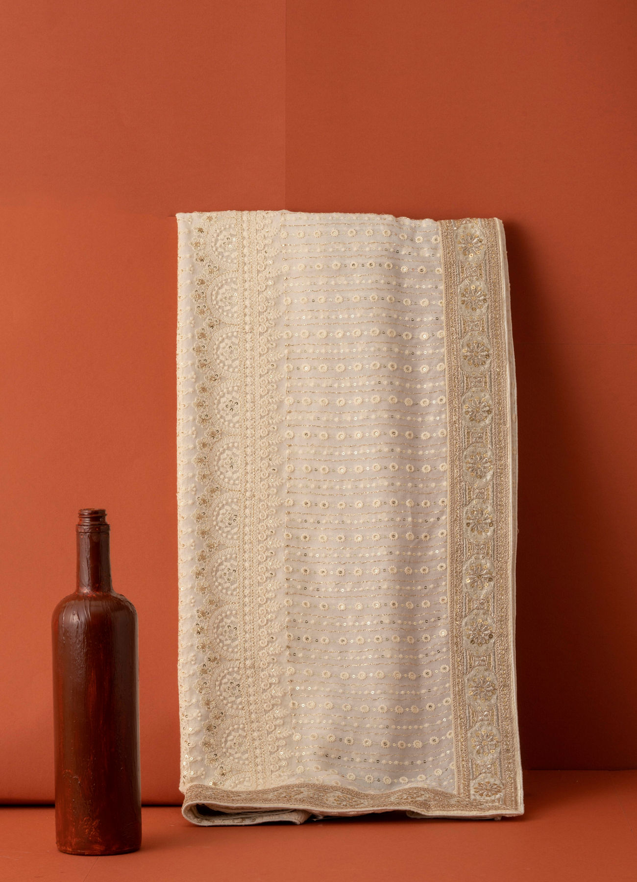 Manyavar Men Cream Chikankari Sequin Georgette Dupatta