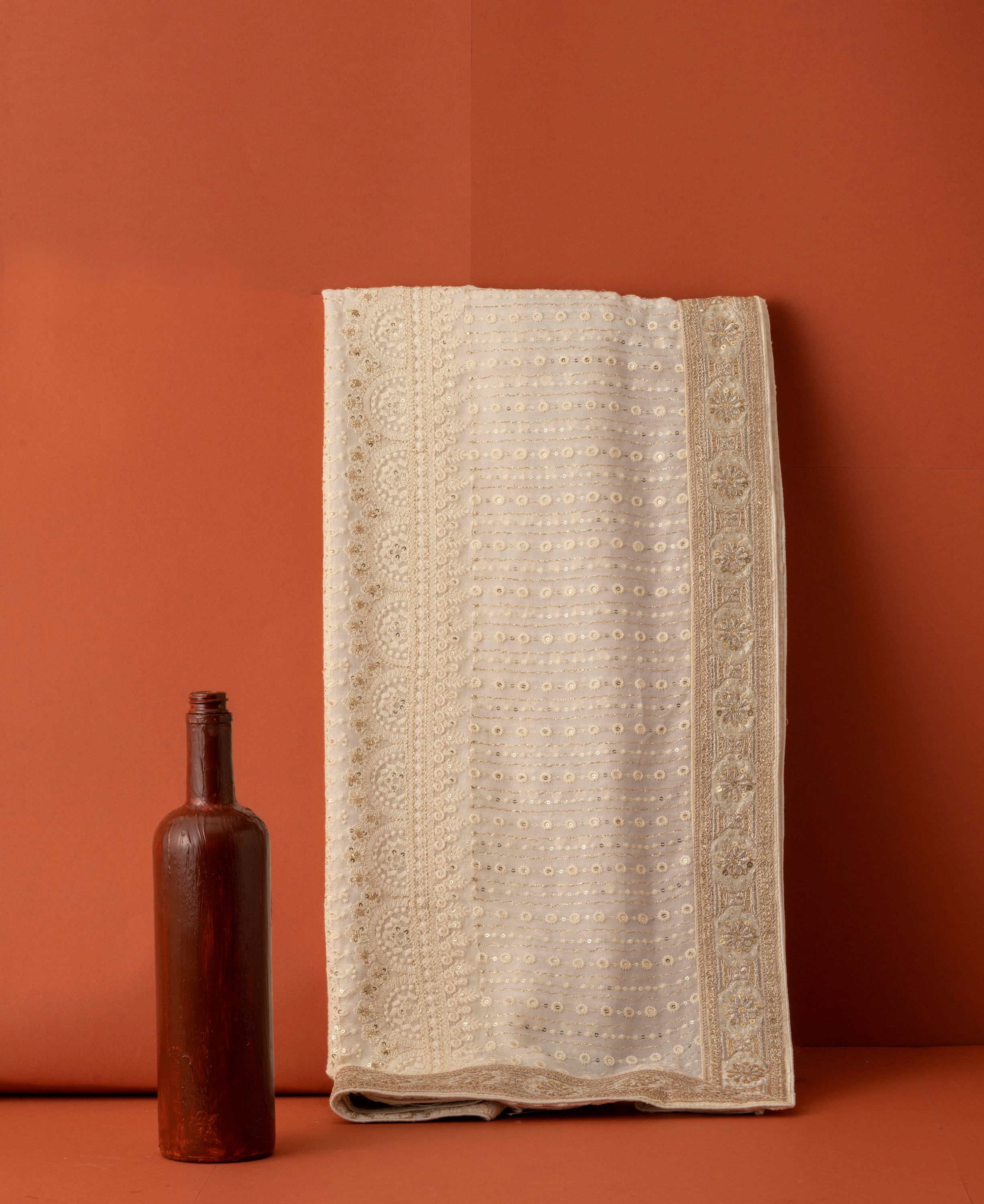 Manyavar Men Cream Chikankari Sequin Georgette Dupatta