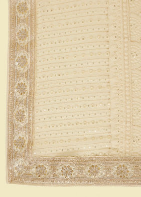 alt message - Manyavar Men Cream Chikankari Sequin Georgette Dupatta image number 1