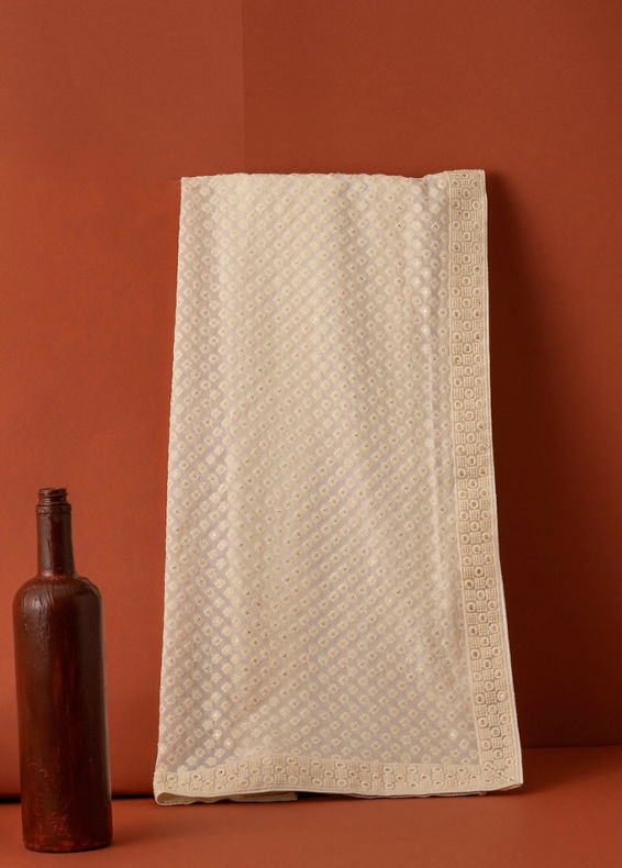 Manyavar Men Elegant Georgette Dupatta with Chikankari Work