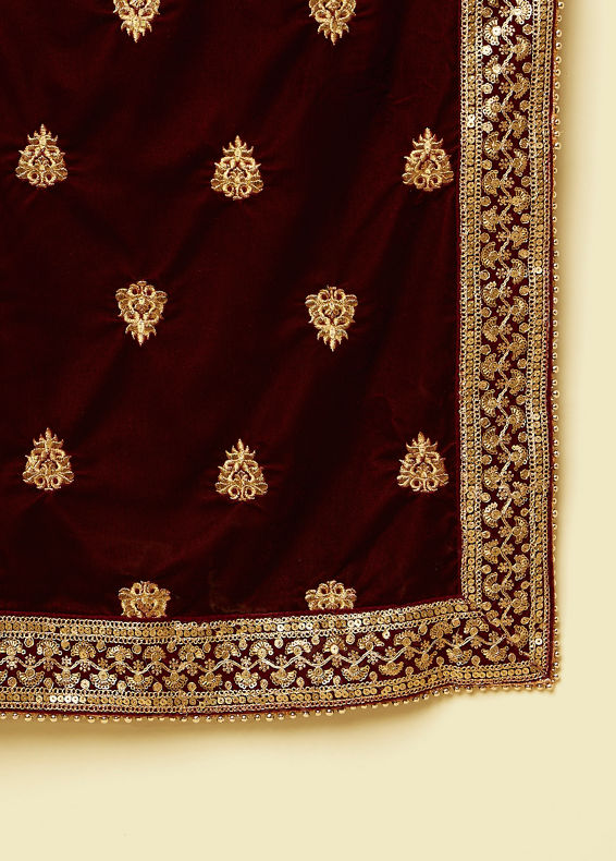 Manyavar Men Maroon Mellifluous Velvet Dupatta