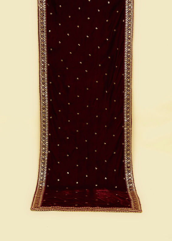 Manyavar Men Regal Maroon Velvet Dupatta