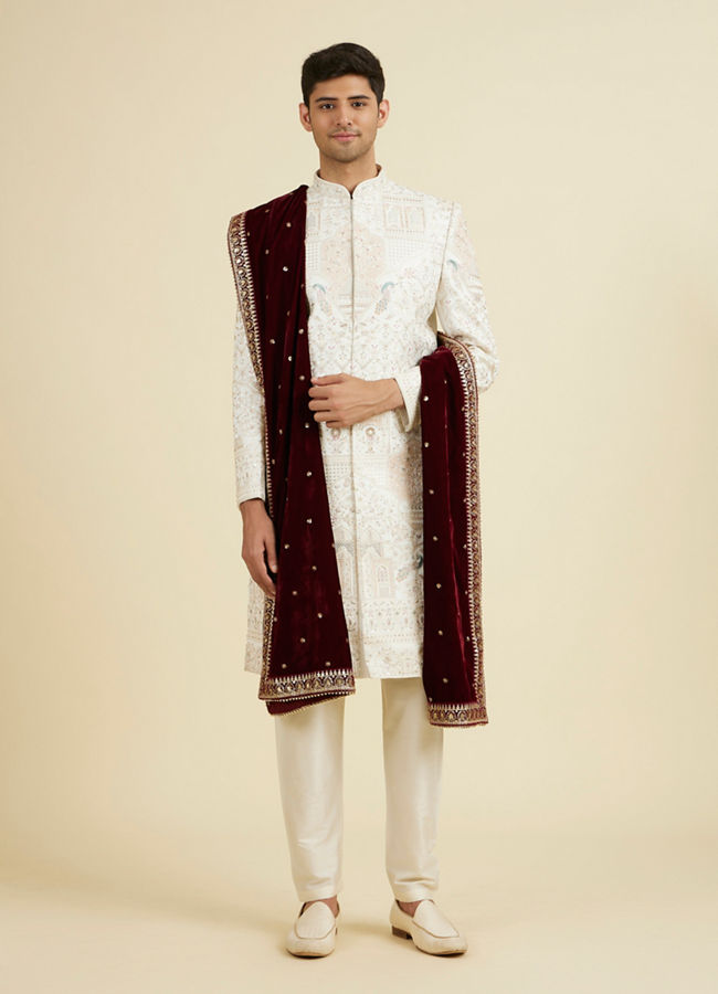Manyavar Men Regal Maroon Velvet Dupatta
