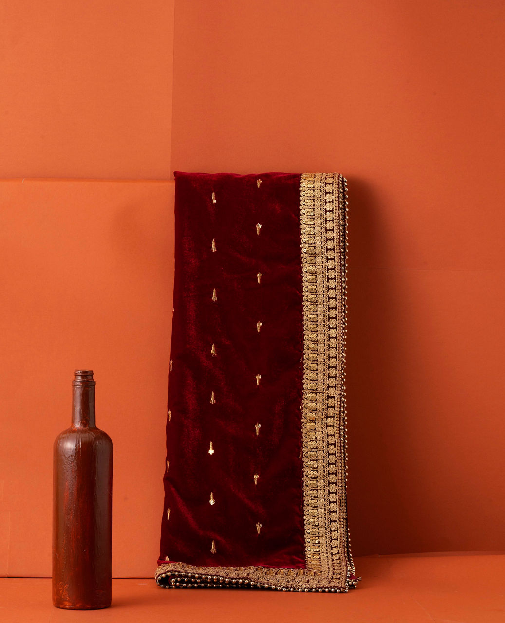 Manyavar Men Royal Red Velvet Dupatta