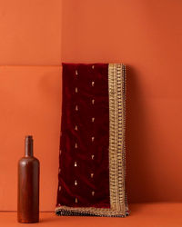 Manyavar Men Royal Red Velvet Dupatta