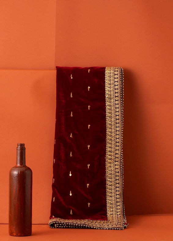 Manyavar Men Royal Red Velvet Dupatta