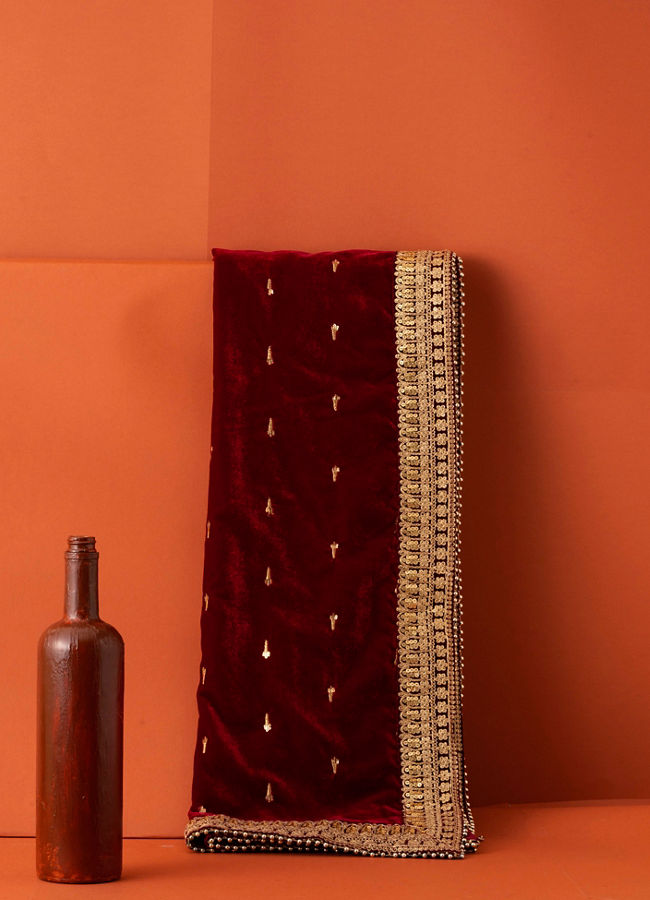 Manyavar Men Royal Red Velvet Dupatta