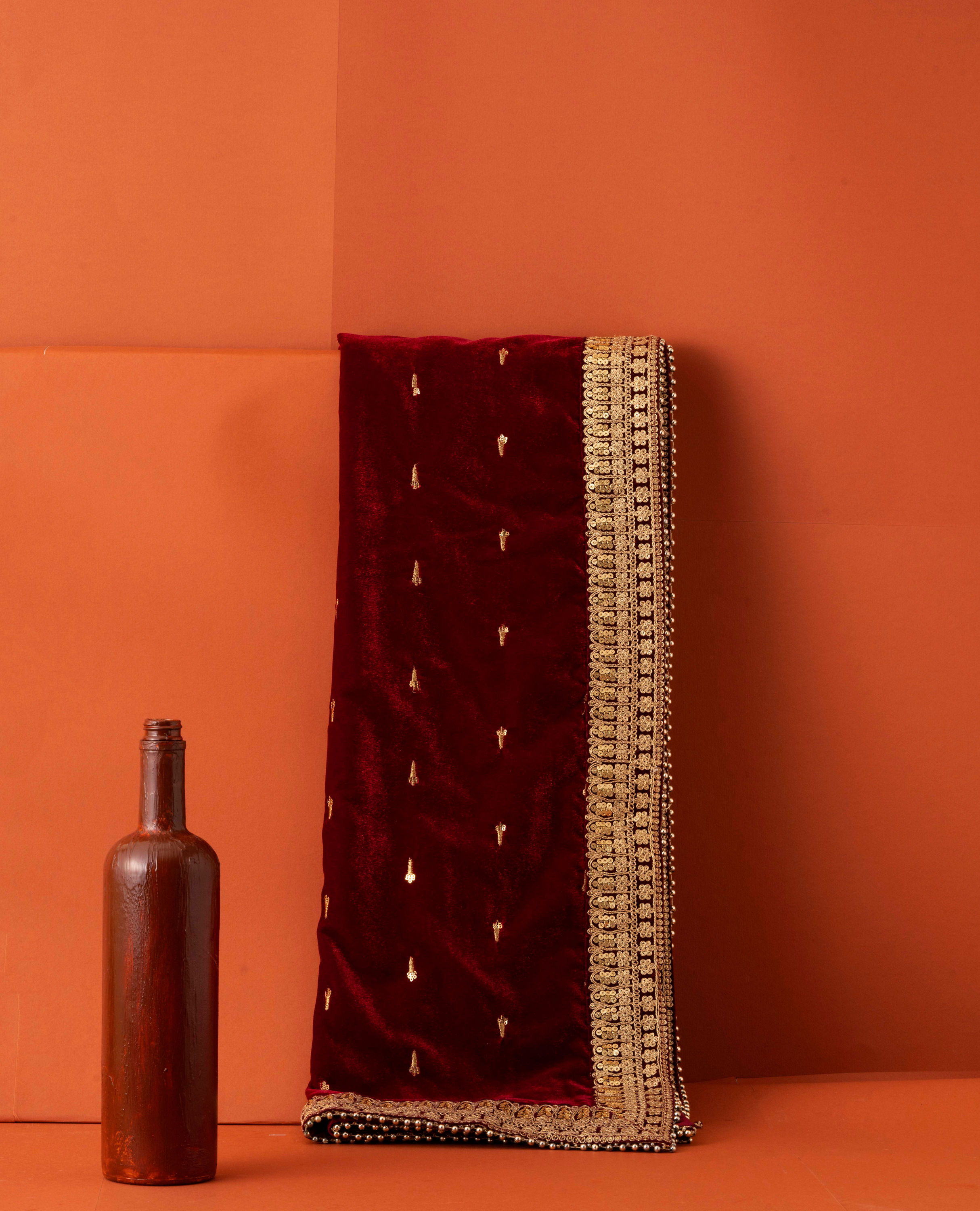 Manyavar Men Royal Red Velvet Dupatta