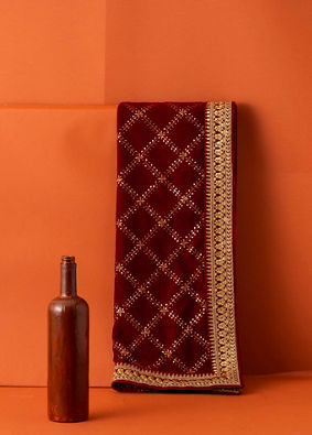 Manyavar Men Velvet Red Dappled Dupatta