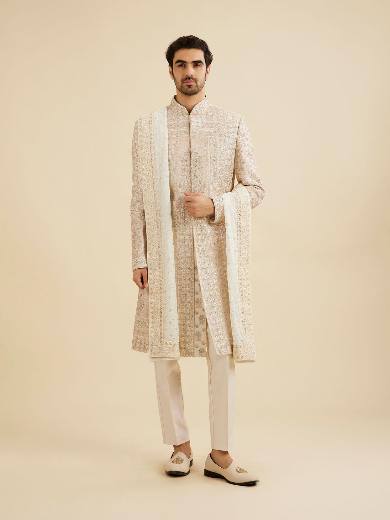 Manyavar Men Elegant Warm White Georgette Dupatta