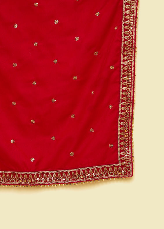 Manyavar Men Gleaming Rani Pink Velvet Dupatta