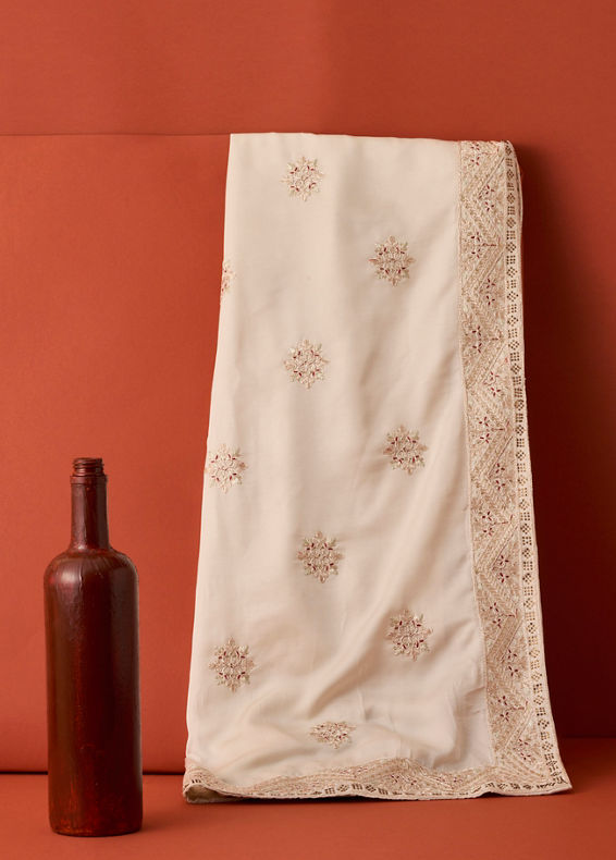 Manyavar Men Beige Cream Floral Embroidered Dupatta