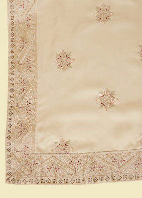 alt message - Manyavar Men Beige Cream Floral Embroidered Dupatta image number 1