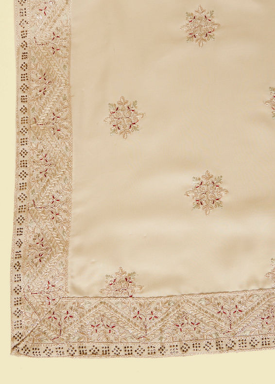 Manyavar Men Beige Cream Floral Embroidered Dupatta