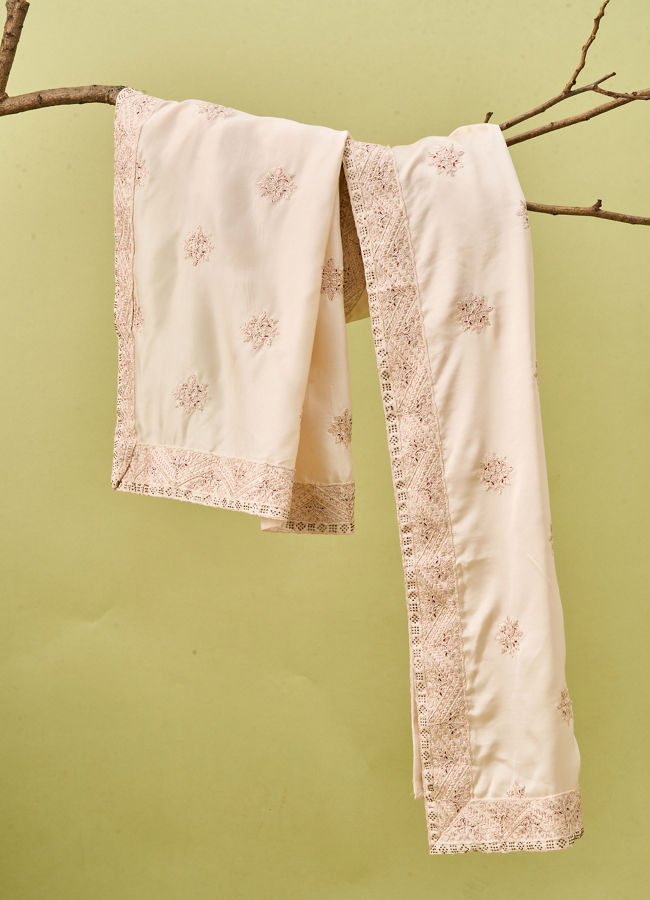 Manyavar Men Champagne Chanderi Dupatta with Embroidery